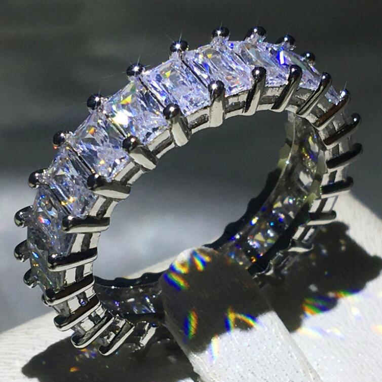 Ins Top Sell 10 Styles Wedding Ring Sparkling Luxury Jewelry 925 Sterling Silver Multi Shape White Topaz CZ Diamond Eternity Party Women Engagement Ba