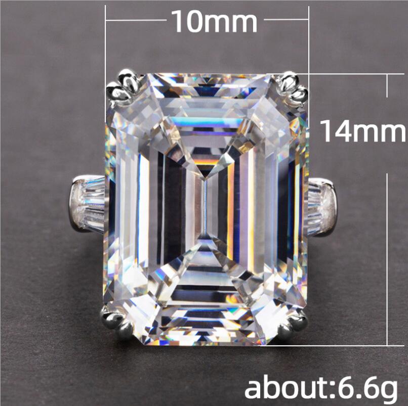 Unique Luxury Jewelry Real 925 Sterling Silver Emerald Cut Large Pink Sapphire CZ Diamond Promise Party Princess Women Wedding Band Ring