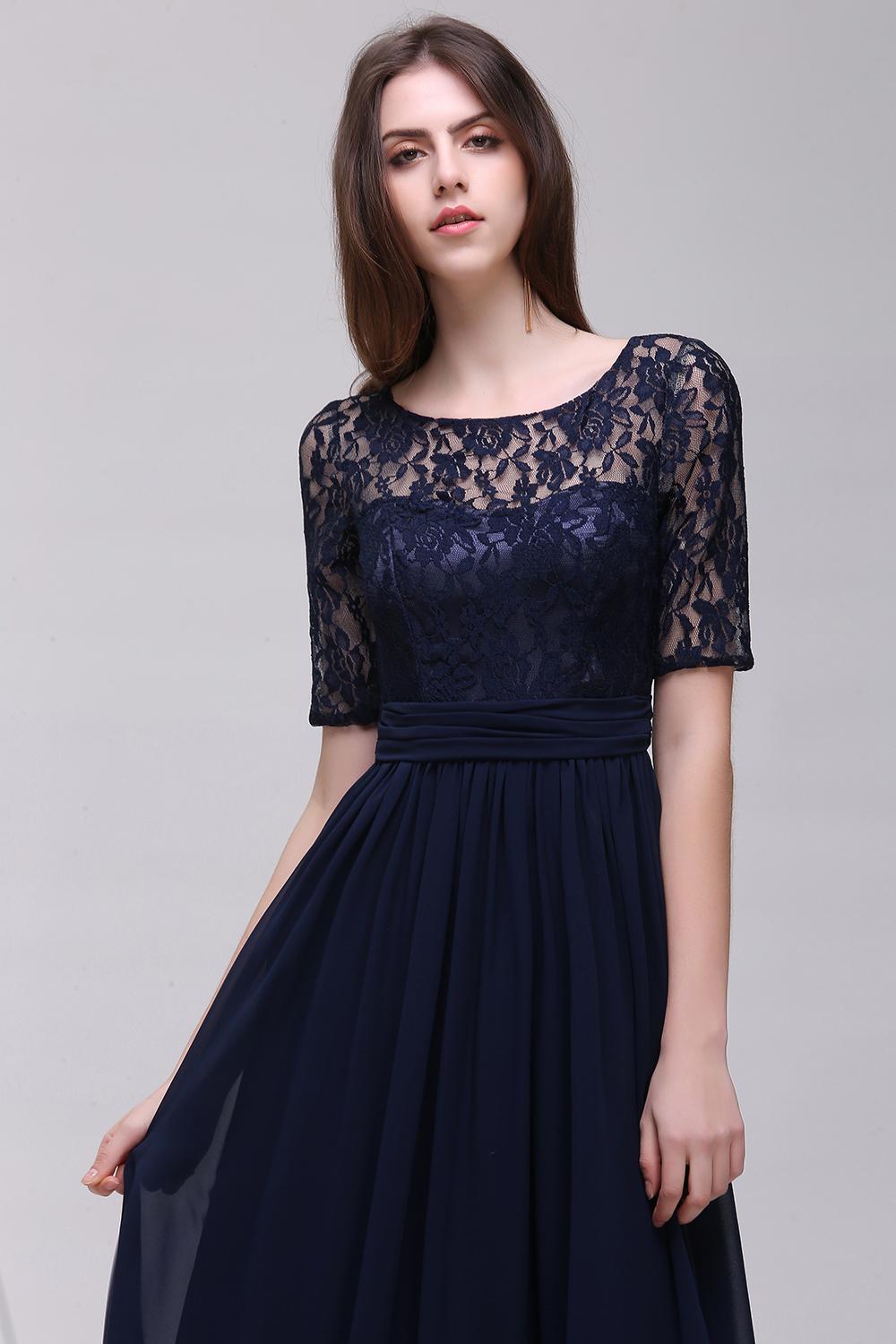 US Warehouse Plus Size Lace Chiffon Evening Dresses 2020 Charming Short Sleeve A Line Prom Party Dresses Boutique Occasion Dresses CPS522