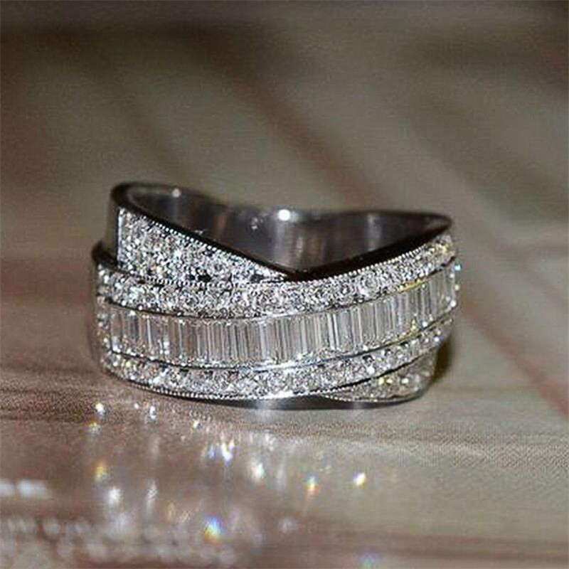Size 6-10 Handmade Hot Sell Luxury Jewelry 925 Sterling Silver Princess Cut White Topaz CZ Diamond Cross Ring Birthstone Women Wedding Ring