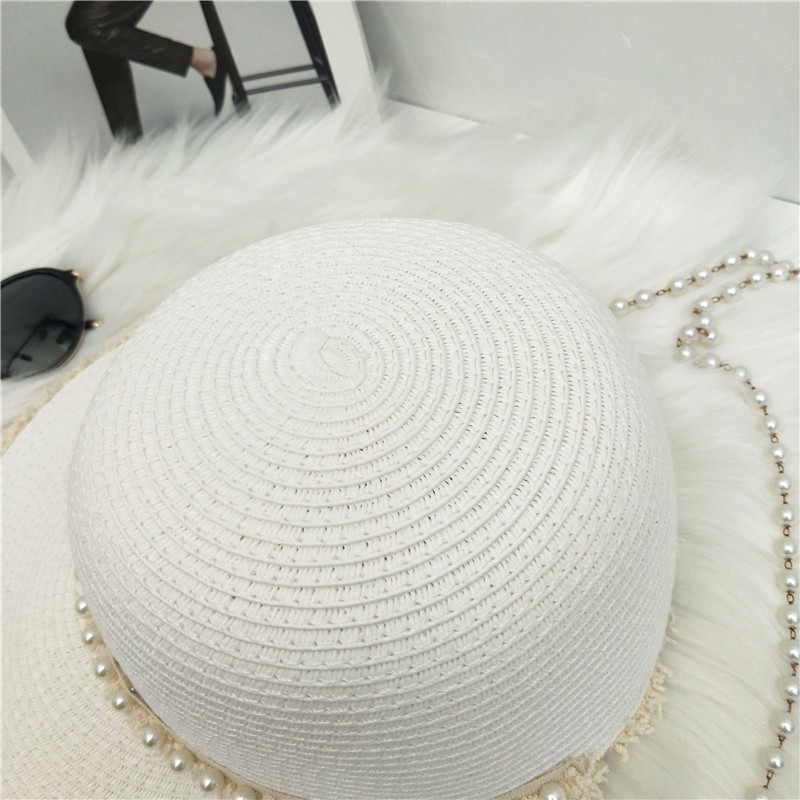USPOP 2020 New summer hats for women wide brim pearl sun hats letter M straw hats raffia straw visor caps pearl beach hat Y200716