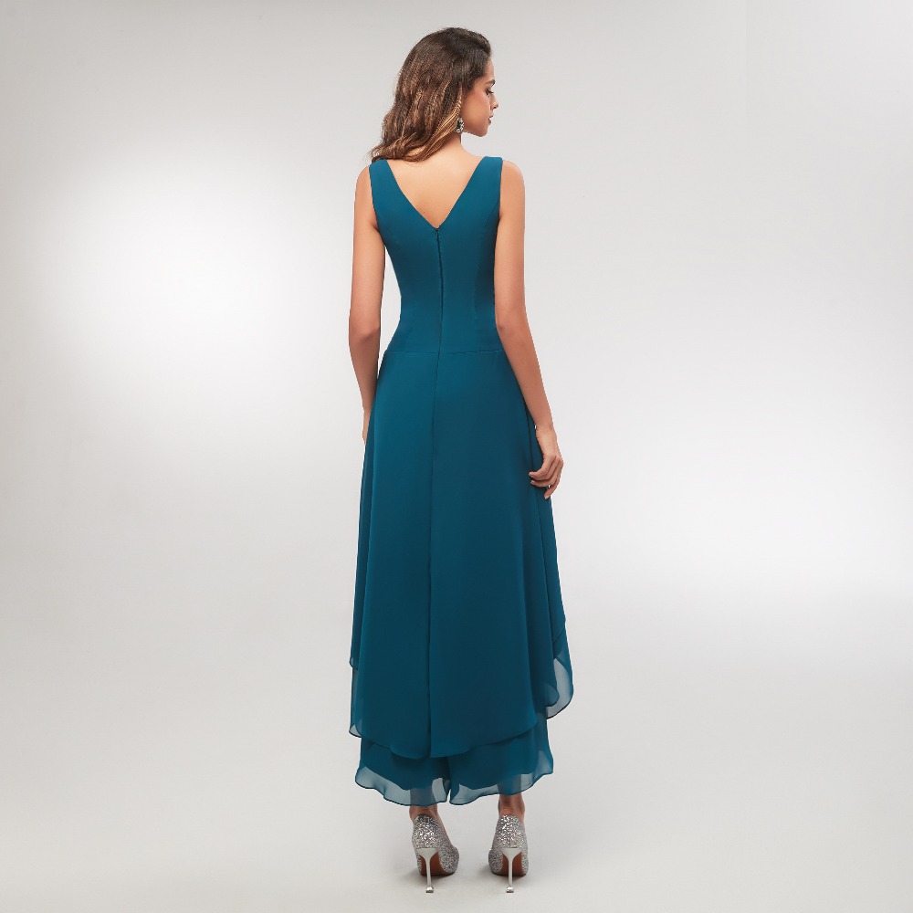 Mother's Dresses Turquoise Chiffon V Neck Pleated Tea Length High Low Mother Of The Bride Dress Vestido De Madrinha Evening Dresses