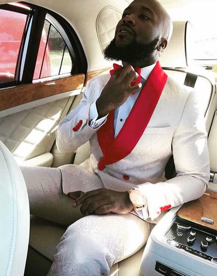 Fashion Ivory Embossing Groom Tuxedos Double-Breasted Groomsmen Wedding Tuxedos Men Formal Blazer Prom Jacket Suit(Jacket+Pants+Tie)