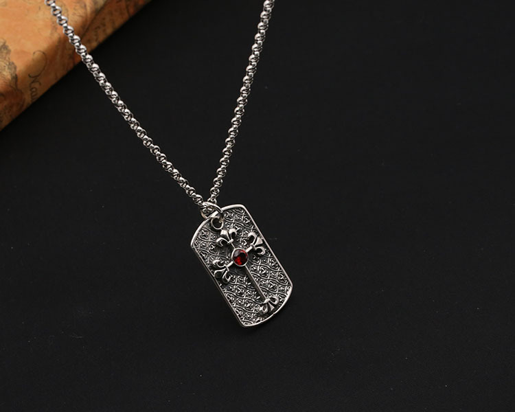 Punk style 925 sterling silver handmade designer jewelry American European antique silver cross pendants with red stone for men women