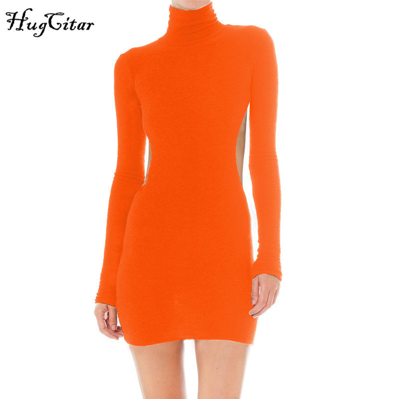 Hugcitar long sleeve high neck backless sexy mini 2019 summer autumn women new fashion white bodycon club dress T200319