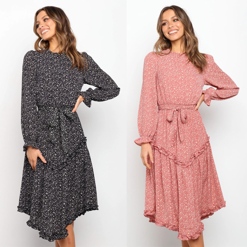 2020 Spring And Autumn Fashion New Round Neck Irregular Long Sleeve Floral Print Dress Women Boho Ruffle Lace Up Bow Midi Dress, Black
2020 Spring And Autumn Fashion New Round Neck Irregular Long Sleeve Floral Print Dress Women Boho Ruffle Lace Up Bow Midi Dress, Black