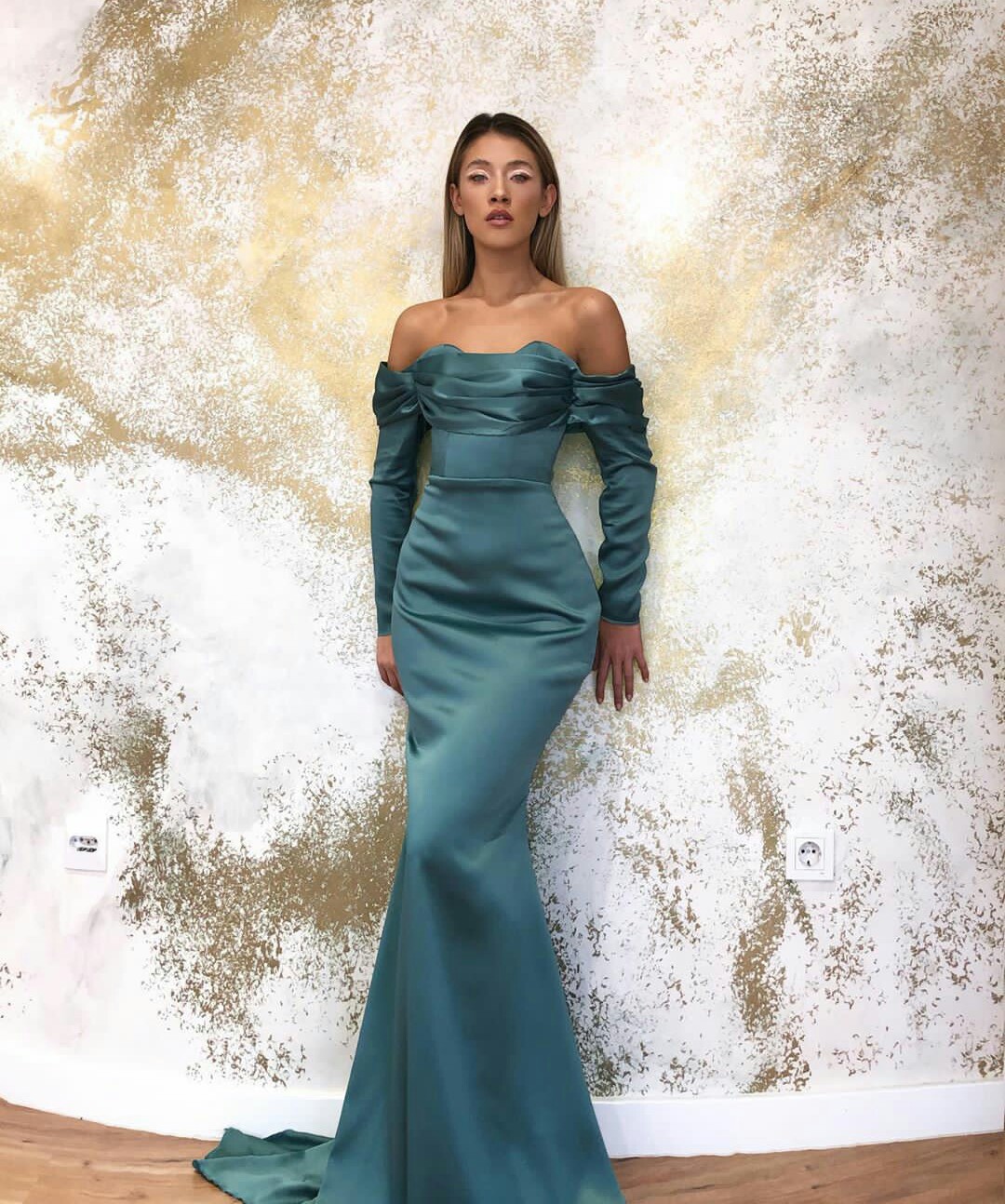 Sexy Mermaid Prom Dresses 2020 Off Shoulder Ruffles Satin Long Sleeve Evening Gowns Formal Party Dress vestidos de novia