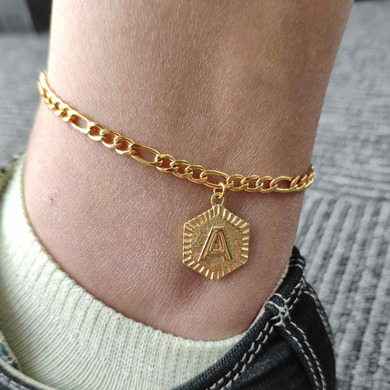 A-Z Initial Letter Ankle Bracelets For Women Girls Gold Color Stainless Steel Alphabet Anklet Female Foot Chain Fashion Jewelry