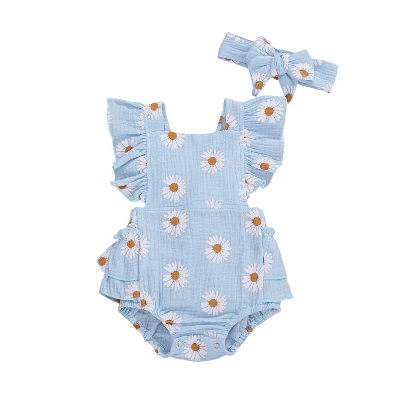 Emmababy Baby Girl Floral Printed Ruffled Bodysuit with Headband Playsuit Jumpsuit Headband 2Pcs Outfits, Blue 
Emmababy Baby Girl Floral Printed Ruffled Bodysuit with Headband Playsuit Jumpsuit Headband 2Pcs Outfits, Blue