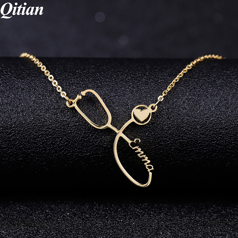 Custom Necklaces Stainless Steel Necklace Stethoscope Personalized Name Necklaces For Women Nurse And Doctors Jewelry