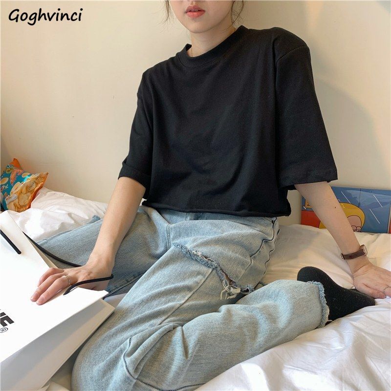 Short Sleeve T-shirts Women Crop Top Crimping Solid Soft Cotton All-match Slender Casual Tees Students Korean Ins Fashion Chic, 109-black
Short Sleeve T-shirts Women Crop Top Crimping Solid Soft Cotton All-match Slender Casual Tees Students Korean Ins Fashion Chic, 109-black