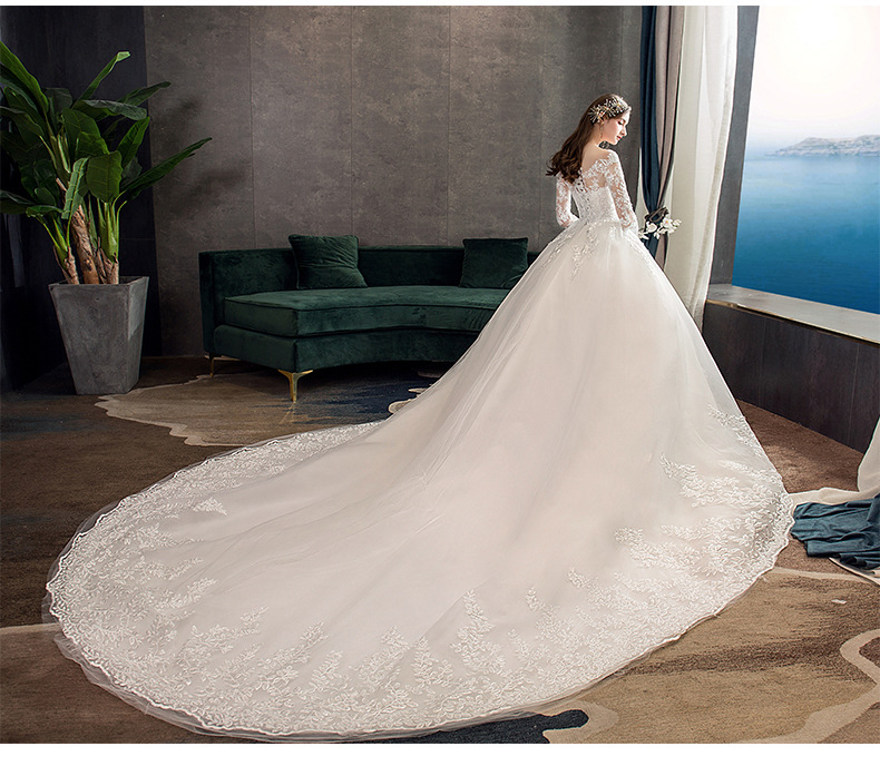 2021 New Vintage O Neck Full Sleeve Wedding Dress Illusion Simple Lace Embroidery Custom Made Bridal Gown Vestido De Noiva