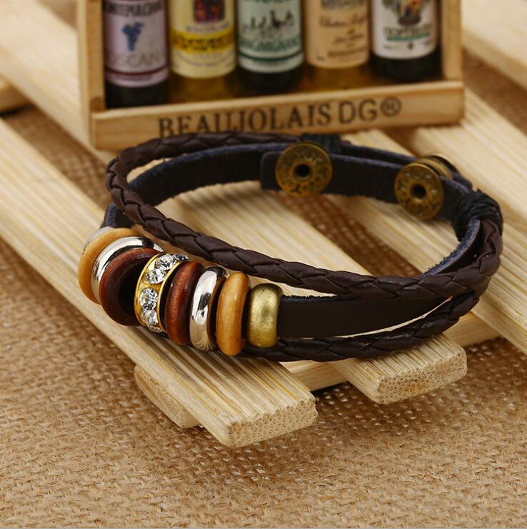 DHL epacket ship Popular leather bracelet men and women beaded leather bracelet star style punk jewelry DJFB431 Charm Bracelets jewelry