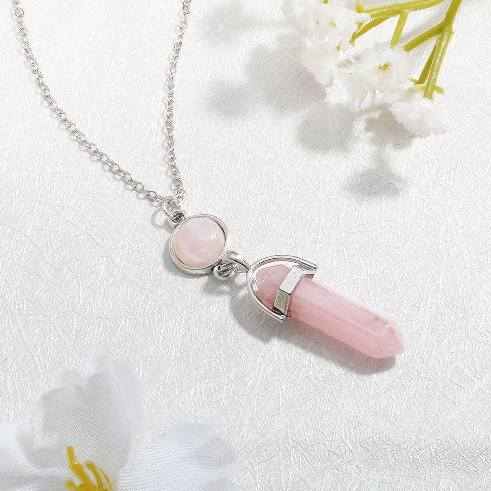 925 Silver Natural Gemstone Pendants Necklace Opal Rose Quartz Healing Crystals Jewelry for Women Girls NI0729