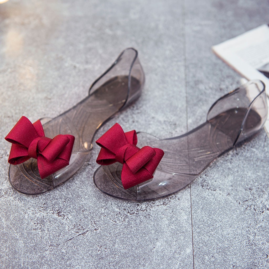 Adult Melissa Woman Sandals Flat Shoes Woman Summer Flat Sandals Transparent Open Toe Jelly Shoes Women Casual Bow Clear Sandals Y200620