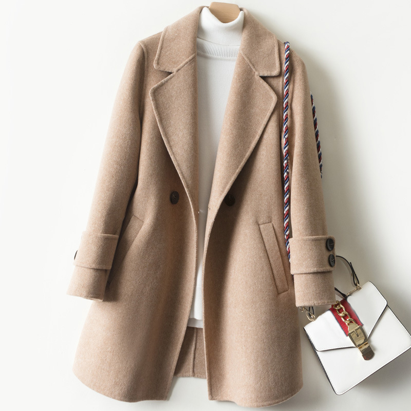 Women's Wool & Blends Double Sided Cashmere Coat Mid Length Women Winter