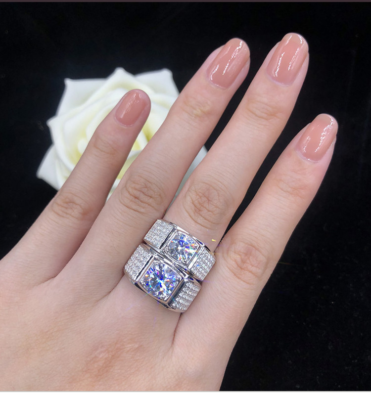 Choucong Brand Stunning Luxury Male Jewelry Real 925 Sterling Silver Round Cut Large White Topaz Diamond Promise Wedding Band Ring Foe men