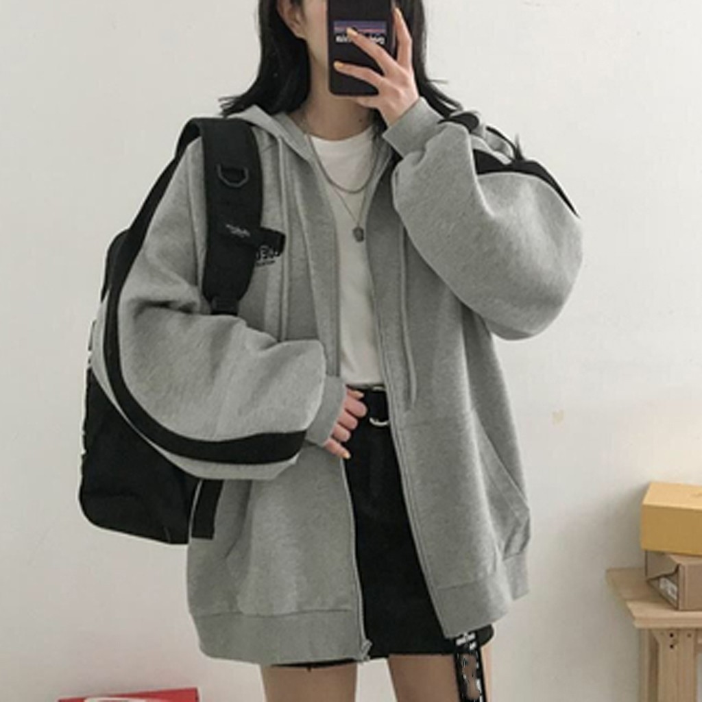 harajuku style Gray Oversize Student Outwear Fashion Women Splicing Hooded Top Long Sleeve Loose korean style Coat Streetwear CX200717
