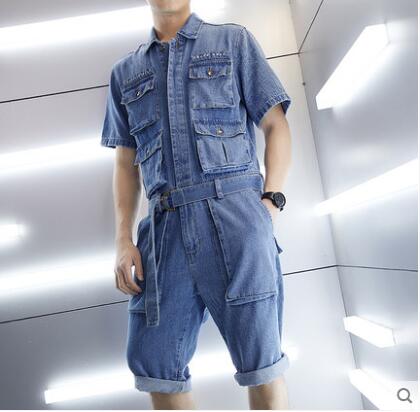 Summer fashion short-sleeved tooling jumpsuit men's personality denim shorts men's loose casual jumpsuit, Blue
Summer fashion short-sleeved tooling jumpsuit men's personality denim shorts men's loose casual jumpsuit, Blue