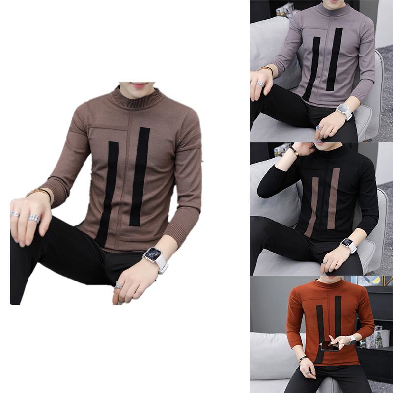 New 2020, high neck pullover thick casual standard wool knitting full stripe pattern slim high neck temperament, Beige 
New 2020, high neck pullover thick casual standard wool knitting full stripe pattern slim high neck temperament, Beige