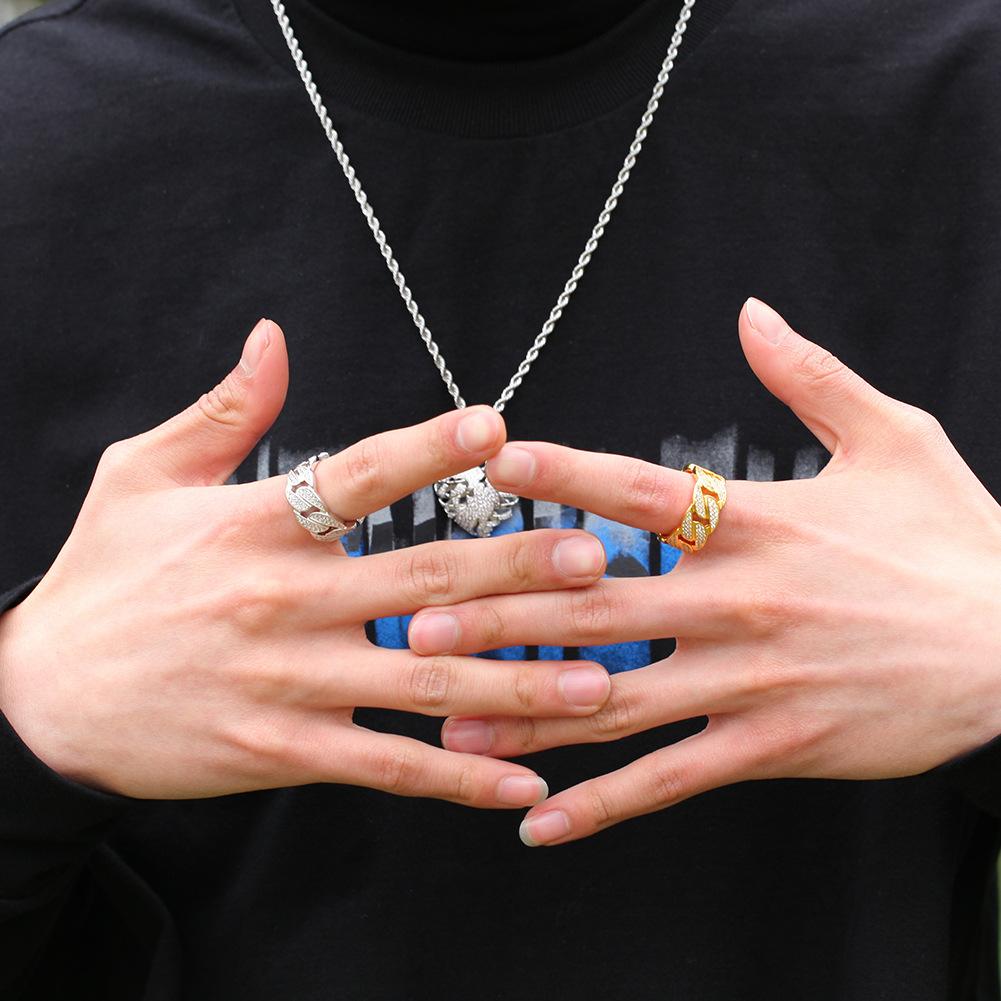 New Hip Hop Real Gold Plated Bling Cubic Zirconia Cuban Chain Mens Womens Band Ring CZ Diamond Finger Rings Rapper Jewelry Gifts for Couples