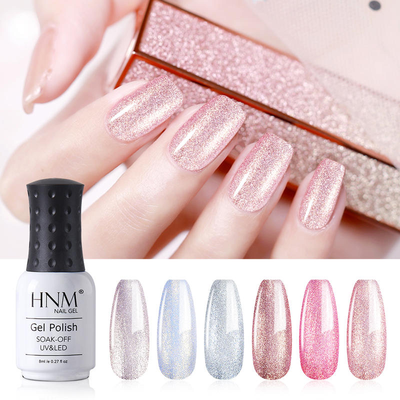 HNM Shiny Pearl Colors Gel Nail Polish Set 6PCS Soak Off Nail Varnish Primer UV LED Salon Manicure 8ML
