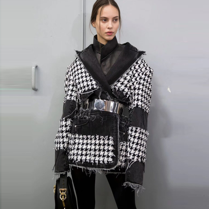 Newest 2020 Stylish Designer Blazer Women' Denim Patchwork Tassel Fringed Houndstooth Tweed Blazer Jacket with Belt, As pic
Newest 2020 Stylish Designer Blazer Women' Denim Patchwork Tassel Fringed Houndstooth Tweed Blazer Jacket with Belt, As pic