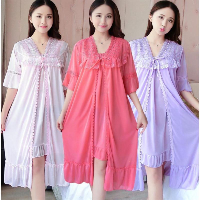 Loose 2 pieces suits nightgowns for women long nightwear nightdress solid lace silk sleepshirt summer dress tops pijama mujer, 010 peach flour
Loose 2 pieces suits nightgowns for women long nightwear nightdress solid lace silk sleepshirt summer dress tops pijama mujer, 010 peach flour