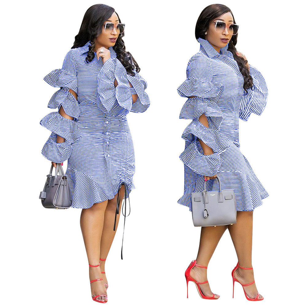 Womens Bandage Ruffle Striped Dress Spring Autumn Lapel Neck Button Irregular Elestic Waist Shirt Dresses Woman Hollow Out Slim Sexy Clothes, Black;gray
Womens Bandage Ruffle Striped Dress Spring Autumn Lapel Neck Button Irregular Elestic Waist Shirt Dresses Woman Hollow Out Slim Sexy Clothes, Black;gray