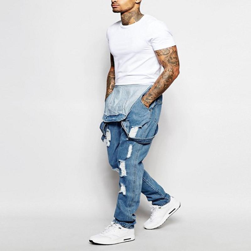 Men's Jeans Sale Fashion Mens Ripped Pocket Overalls Denim Bib Hip Hop Jumpsuit High Straight Street Jumpsuits Streetwear