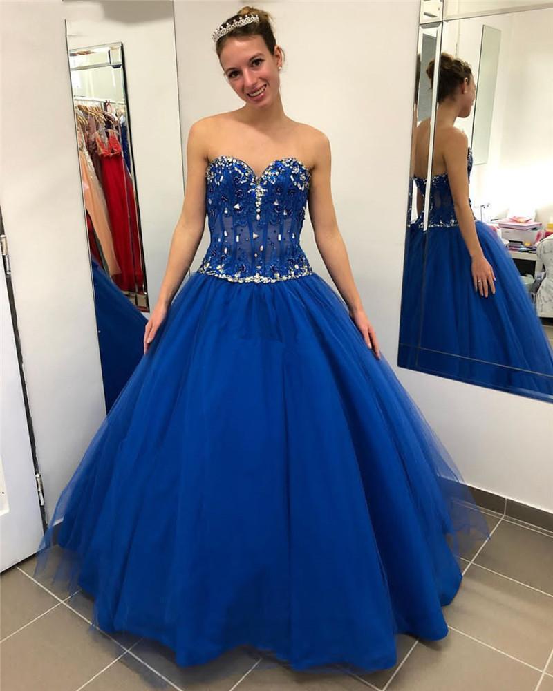 Setwell Strapless A-line Quinceanera Sleeveless Sexy Backless Lace Appliques Crystals Beaded Pleated Floor Length Prom Party Gowns