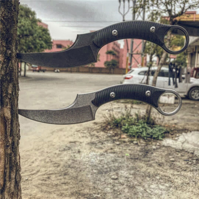 Top Quality Karambit Claw Knife 440C Stone Wash Blade Full Tang G10 Handle Outdoor Survival Tactical hete With Kydex