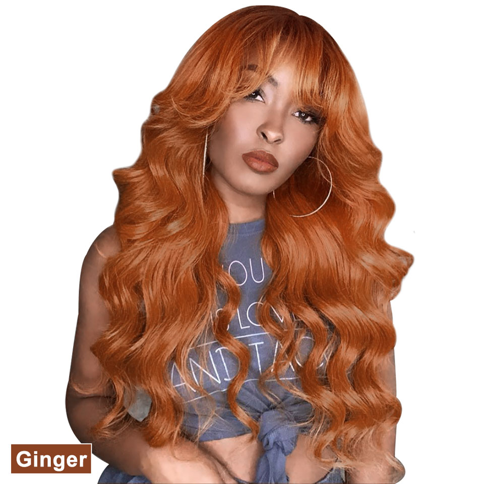 Ishow Brazilian Human Hair Wigs with Bangs Peruvian Body Wave None Lace Wigs Indian Hair Malaysian Body Wave