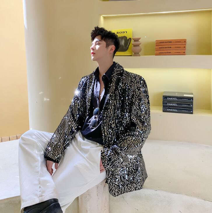 sequins blazer men suits designs jacket mens coat stage costumes for singers clothes dance star style dress punk rock, Silver
sequins blazer men suits designs jacket mens coat stage costumes for singers clothes dance star style dress punk rock, Silver