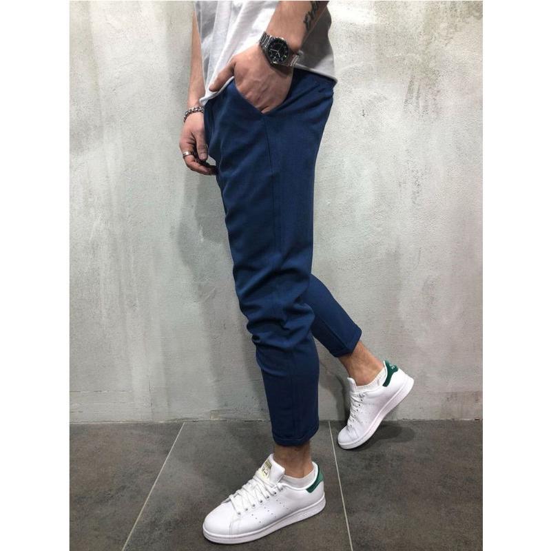 Mens Jogging Appointment Office Straight Pencil Pants Casual Long Trousers Leisure Polyester B4
