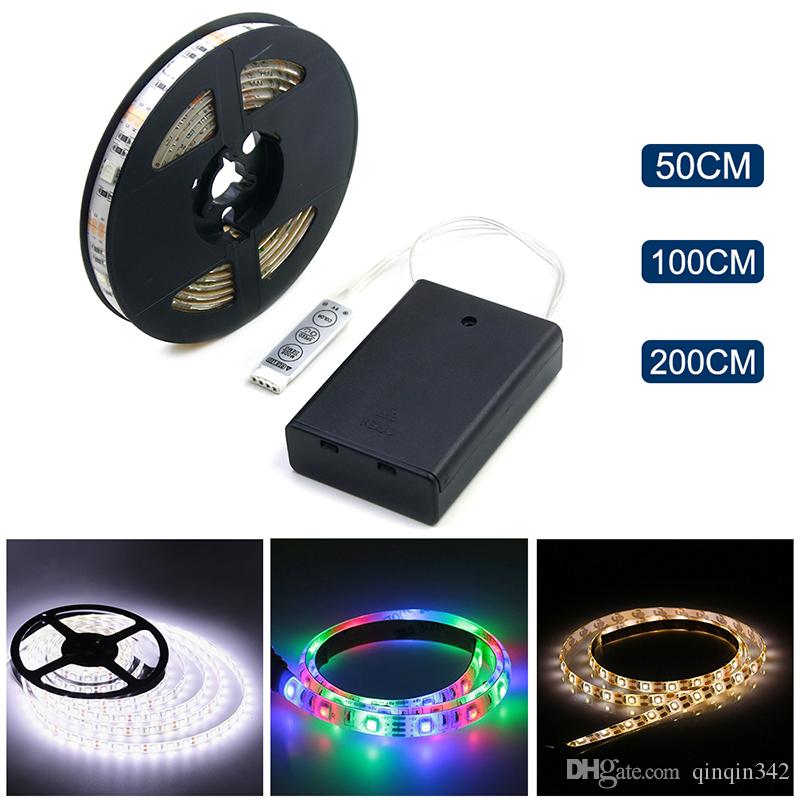 DHL Battery Powered LED Strip 3528 SMD 50CM 1M 2M Warm White / Cool White / RGB Waterproof Flexible LED Strip String Light