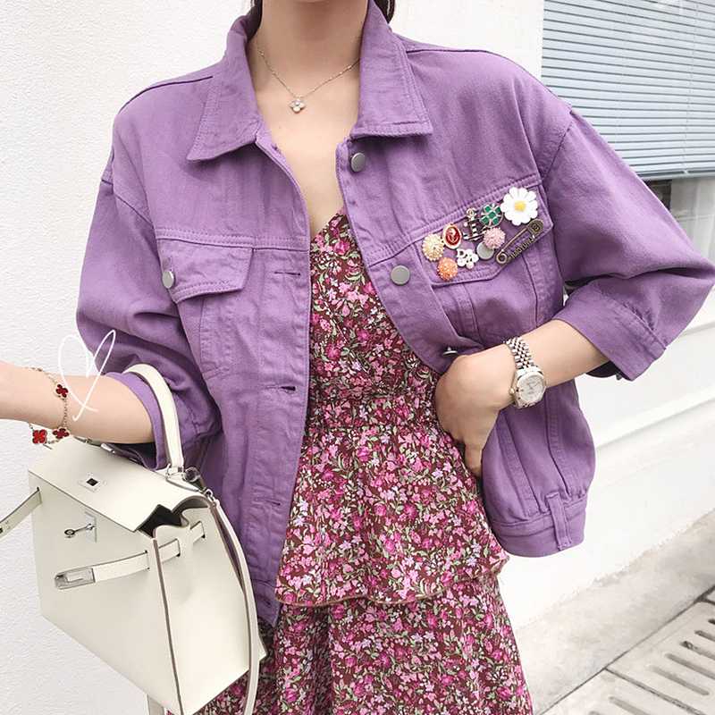 Spring Autumn Denim Jacket Women Fashion Purple Pink beading jeans jacket plus size Basic Coats Outerwear chaqueta mujer
Spring Autumn Denim Jacket Women Fashion Purple Pink beading jeans jacket plus size Basic Coats Outerwear chaqueta mujer