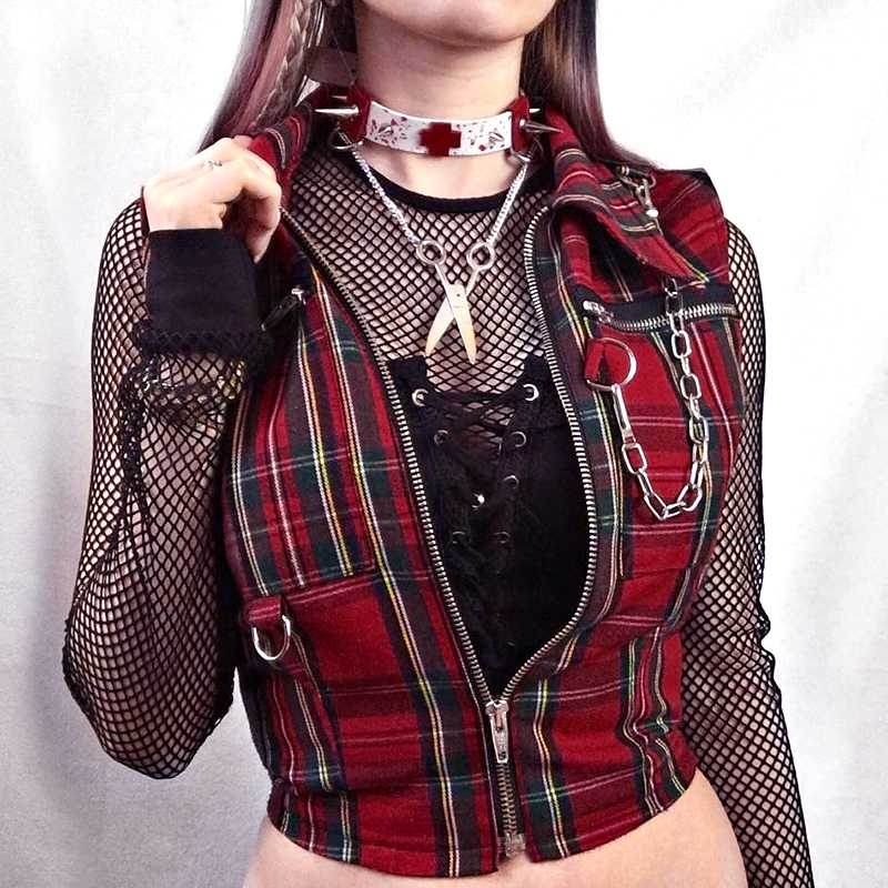 Gothic Chic Sexy Crop Tank Tops Women White Black Plaid Punk Streetwear Zipper Chain Plaid Female Goth Retro Hi Hop Top 2020, Red
Gothic Chic Sexy Crop Tank Tops Women White Black Plaid Punk Streetwear Zipper Chain Plaid Female Goth Retro Hi Hop Top 2020, Red