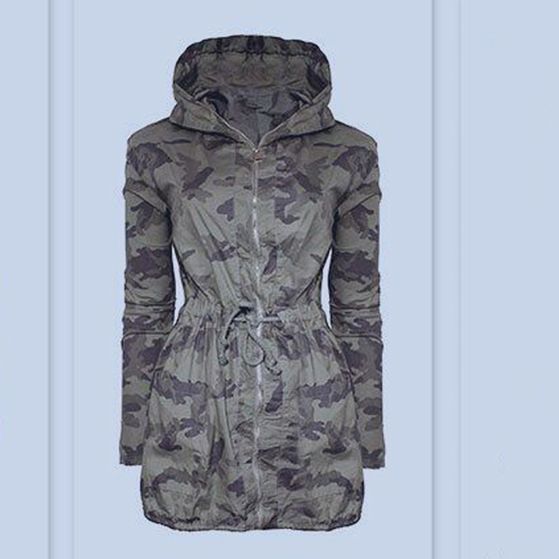 Womens Casual Long Hooded Coat Jacket Loose Zipper Army Camouflage Outwear Streetwear CX200725