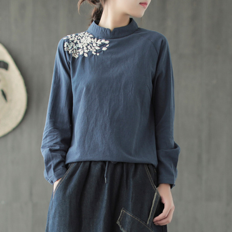 New Clothing Embroidery Johnature Pullover Vintage Stand Solid 2020 Autumn T-Shirts Cotton Women Women Color Linen T-Shirt Ilmom, White;black
New Clothing Embroidery Johnature Pullover Vintage Stand Solid 2020 Autumn T-Shirts Cotton Women Women Color Linen T-Shirt Ilmom, White;black