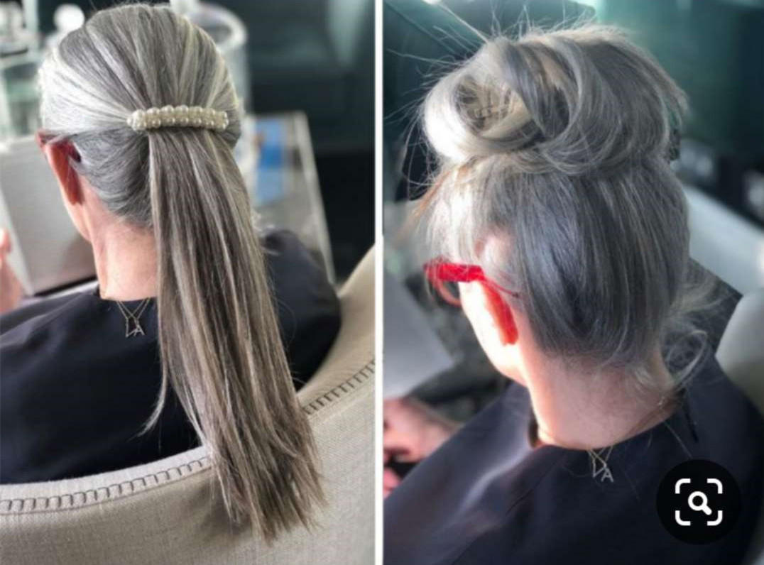 Fashon long short virgin grey hair ponytail hairpiece silk staight salt and pepper human hair pony tail natural highlights dye free 8A GRADE