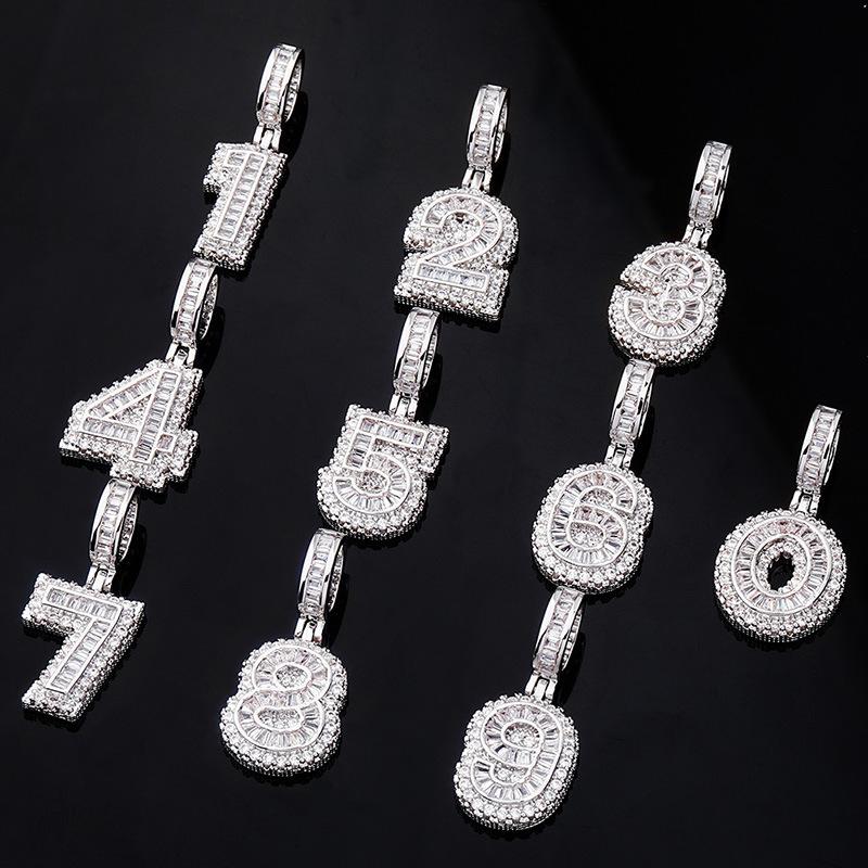 Gold Plated Iced Out CZ Square Cubic Zirconia Custom Sports Number Pendant Chain Necklace DIY Bling Diamond Hip Hop Jewelry Gift for Guys