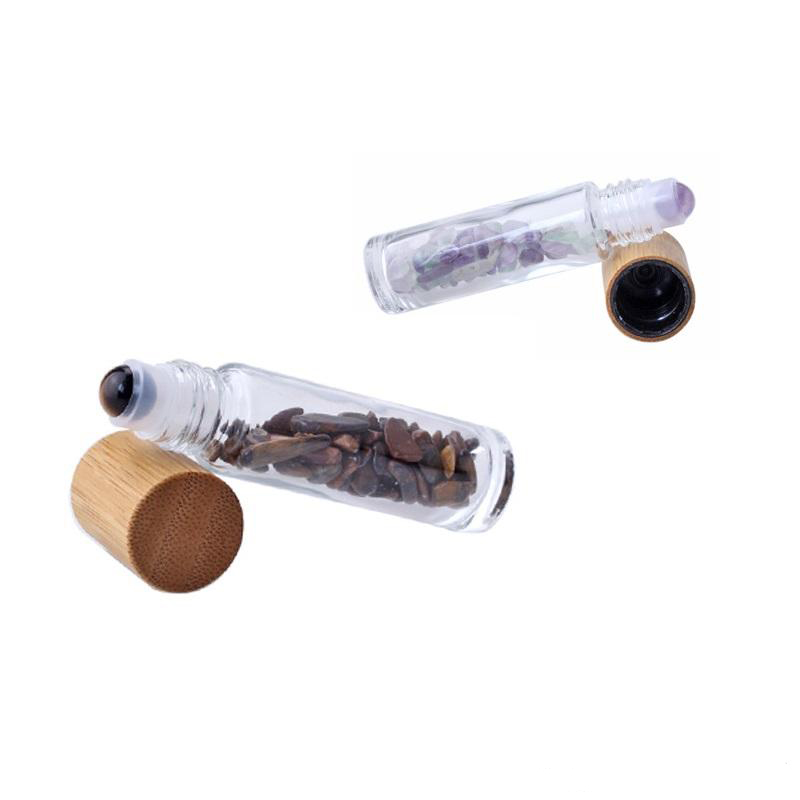 10ml Natural Semiprecious Stones Essential Oil Gemstone Roller Ball Empty Bottles Clear Glass Healing Crystal Roller Ball Bamboo C9534511