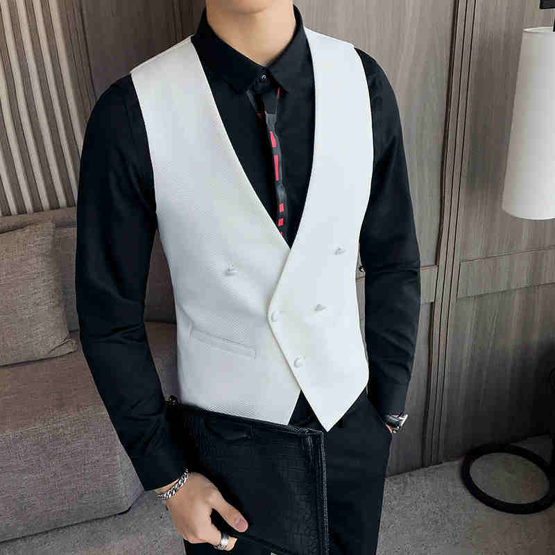 White Mens Double-breasted Waistcoat 2020 Fashion High Quality Slim Fit Business Male Suit Vest Wedding Groomsman Suit Vests, Brown
White Mens Double-breasted Waistcoat 2020 Fashion High Quality Slim Fit Business Male Suit Vest Wedding Groomsman Suit Vests, Brown