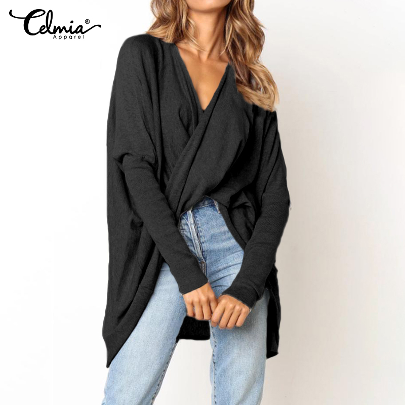 2020 Fashion Autumn Women Knitted Tops Celmia Long Sleeve Blouses Shirts Sexy V neck Asymmetrical Pleated Blusas Femme Plus Size, Black
2020 Fashion Autumn Women Knitted Tops Celmia Long Sleeve Blouses Shirts Sexy V neck Asymmetrical Pleated Blusas Femme Plus Size, Black