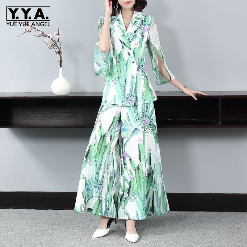 Office Lady Lapel Slim Printed Blazer Suit Wide Leg Pants Two Piece Set Elegant Green Double Breasted Coat & Baggy Pants Suit
Office Lady Lapel Slim Printed Blazer Suit Wide Leg Pants Two Piece Set Elegant Green Double Breasted Coat & Baggy Pants Suit