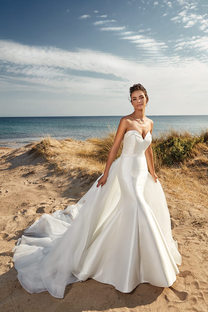 eddy k satin mermaid wedding dresses with deachable train beach bridal gowns sweep train satin backless wedding dress robes de marie