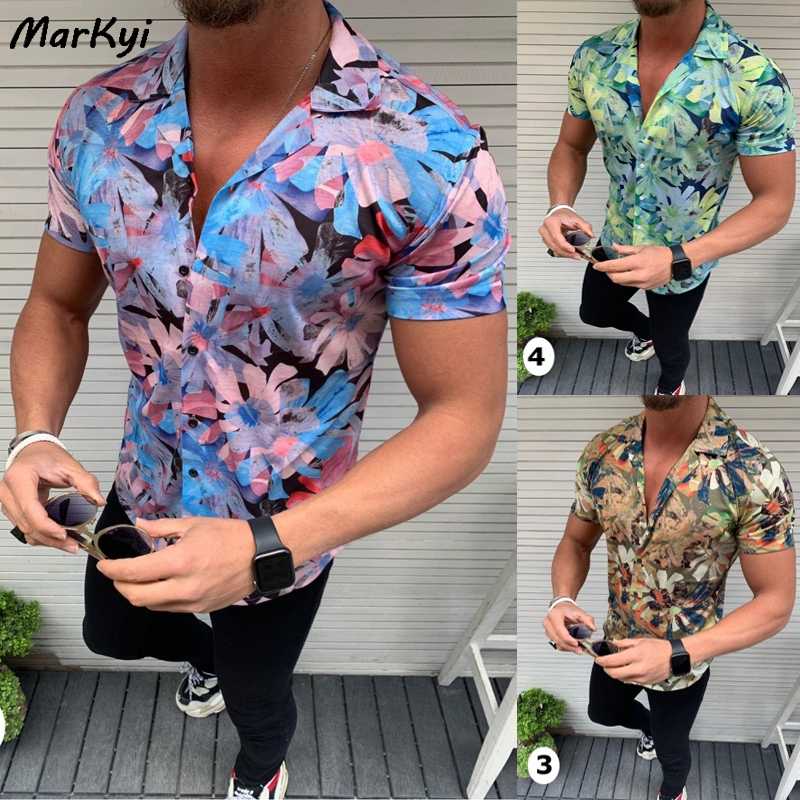 MarKyi 2020 fashion summer floral print short sleeve casual shirts for men slim fit hawilan cotton mens dress shirts, Blue
MarKyi 2020 fashion summer floral print short sleeve casual shirts for men slim fit hawilan cotton mens dress shirts, Blue