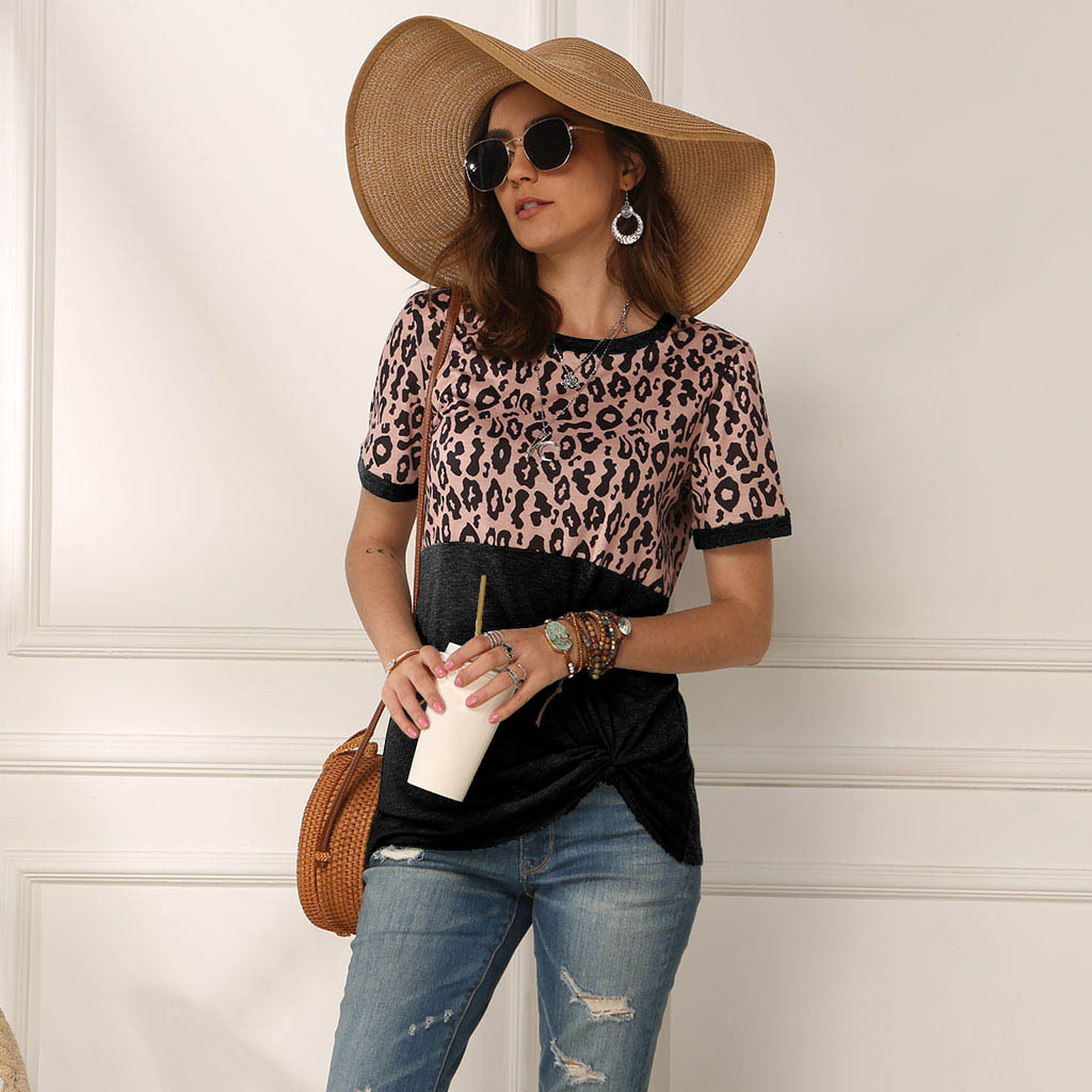 Spot T-Shirt spring and summer fashion casual round neck leopard short-sleeved women support mixed batch