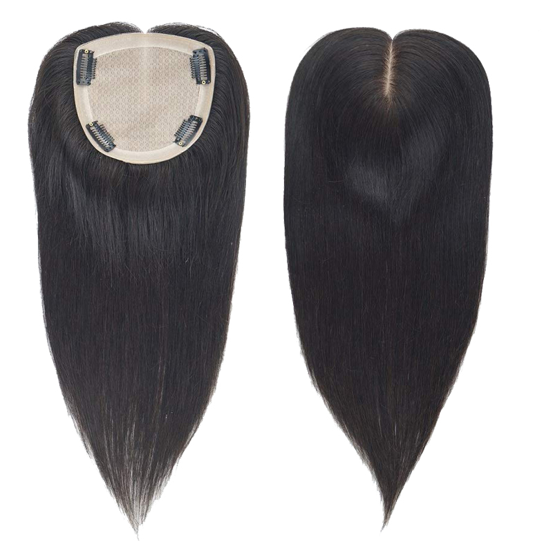 5*6Inch Slik Base Human Hair Topper Natural Black Color Clip In Pieces Toupee For Women 120% Density